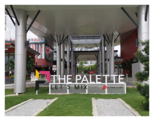 “Interior view of The Palette Food and Art Hub in Hyderabad featuring artistic decor and dining space”